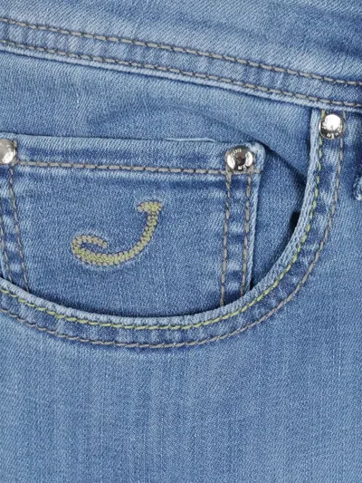 Jacob Cohen Men Pant 5 Pocket Slim Fit Bard Denim Blue Stretch In Blue