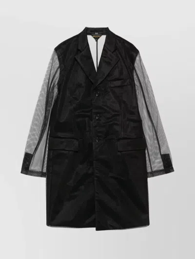 Comme Des Garçons Longline Sheer Sleeves Coat In Black
