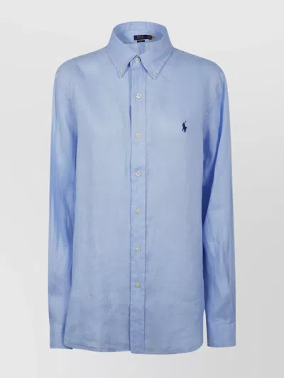 Polo Ralph Lauren Long Sleeve Garment Dyed Oxford Sport Shirt In Blue