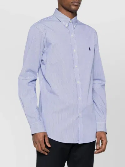 Polo Ralph Lauren Slim Fit Striped Shirt With Button-down Collar In Blue