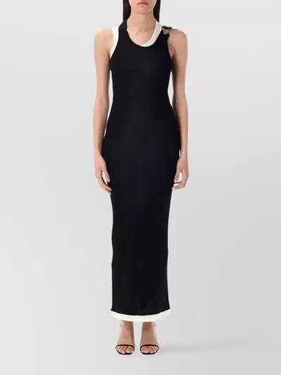 Jean Paul Gaultier Cotton Ribbed Twisted Double Layer Sleeveless Dress In Black