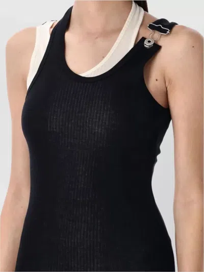 Jean Paul Gaultier Cotton Ribbed Twisted Double Layer Sleeveless Dress In Black
