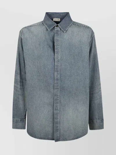 Fear Of God Light Blue Shirt With Faded Denim Effect In Animal Print