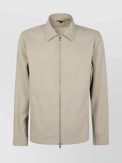 Michael Kors Long Sleeves Linen Cotton Jacket In Green