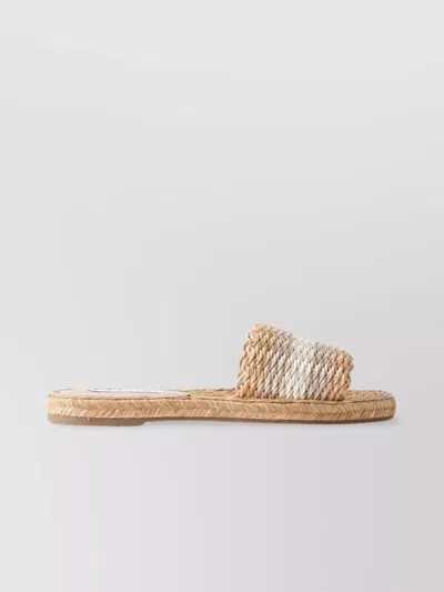 Aquazzura Flat Woven Open Toe Slippers In Brown