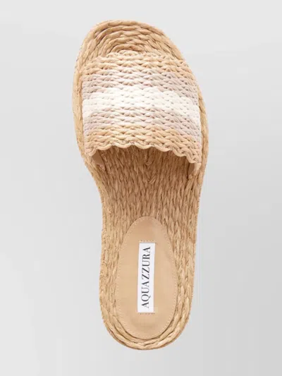 Aquazzura Flat Woven Open Toe Slippers In Brown