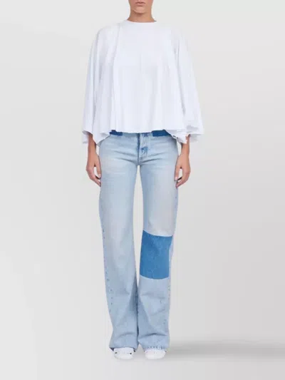 Mm6 Maison Margiela Draped Sleeve Flowy Round Neck Top In White