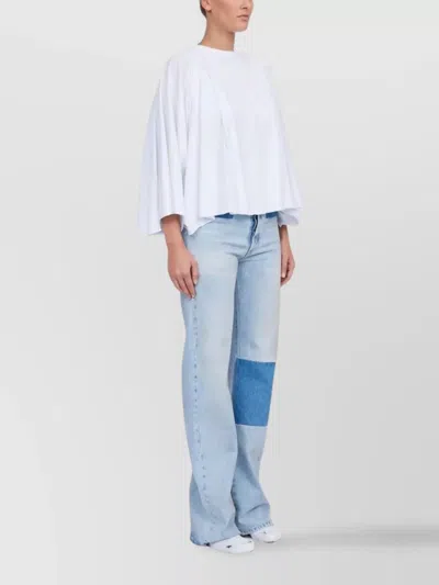 Mm6 Maison Margiela Draped Sleeve Flowy Round Neck Top In White