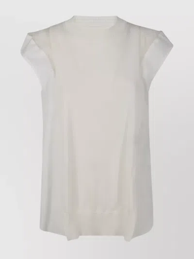 Sacai Cap Sleeve Mesh Knit Pullover In White