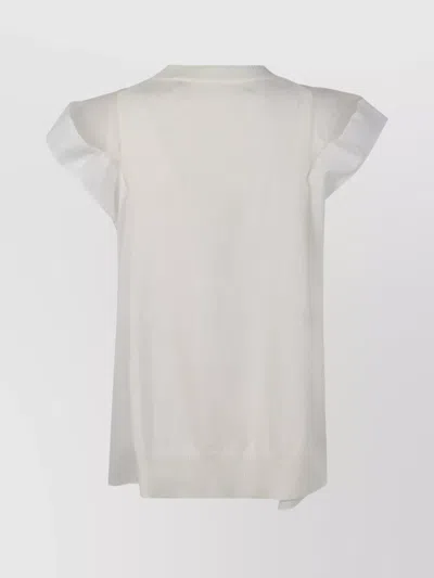 Sacai Cap Sleeve Mesh Knit Pullover In White