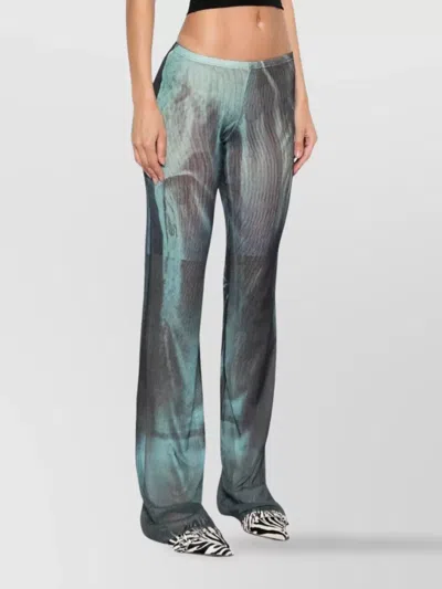 Jean Paul Gaultier Printed Flared-leg Mesh Trousers In Green