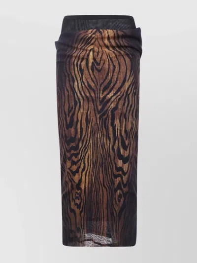 Jean Paul Gaultier Animal Print High Waist Sheer Overlay Skirt In Brown