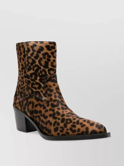 Stuart Weitzman Animalier Print Block Heel Pointed Toe Boots In Multi