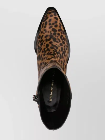Stuart Weitzman Animalier Print Block Heel Pointed Toe Boots In Multi