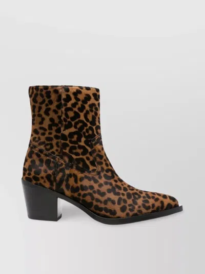 Stuart Weitzman Animalier Print Block Heel Pointed Toe Boots In Multi