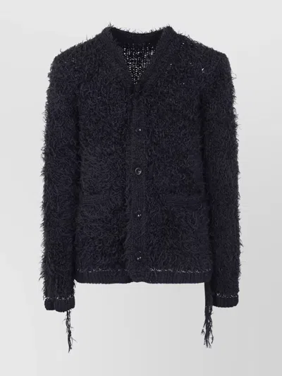 Sacai Furry Knit Cardigan In Black