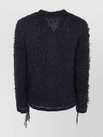 Sacai Furry Knit Cardigan In Black