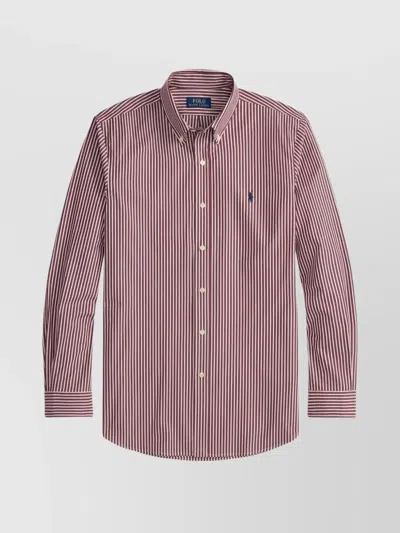 Polo Ralph Lauren Striped Long Sleeve Sport Shirt In Red