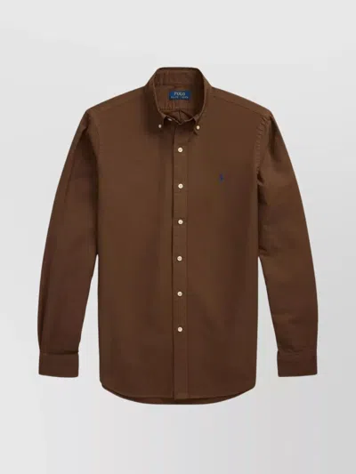 Polo Ralph Lauren Long Sleeve Sport Shirt In Brown