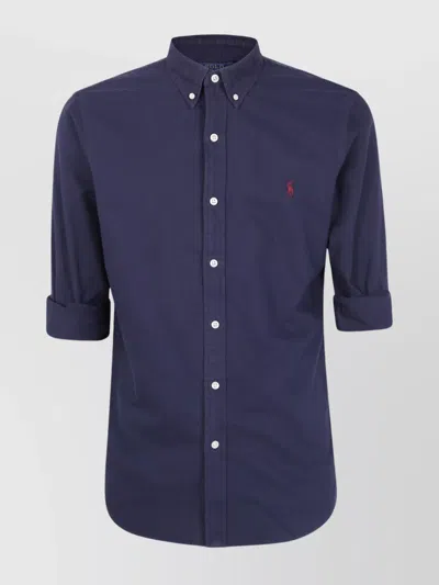 Polo Ralph Lauren Collared Tailored Shirt With Curved Hem In Blue