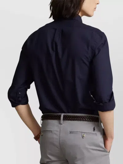 Polo Ralph Lauren Collared Tailored Shirt With Curved Hem In Blue