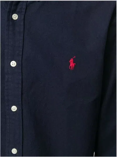 Polo Ralph Lauren Collared Tailored Shirt With Curved Hem In Blue