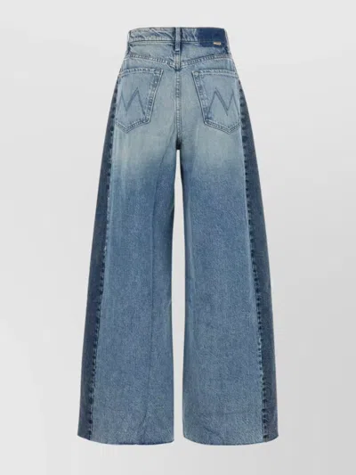 Mother The Pipe Dream Button Sneak Fray Distressed High-rise Wide-leg Jeans In Blue