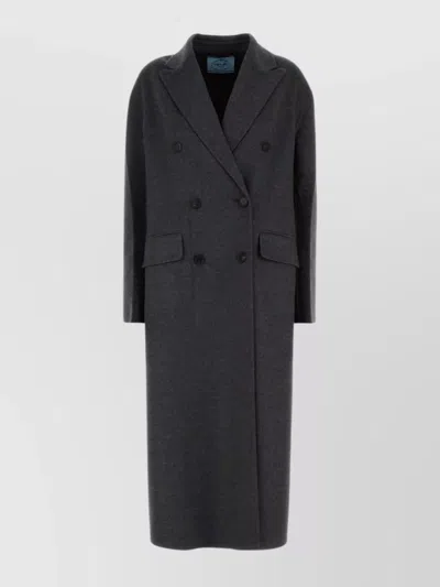 Prada Grey Double-breasted Wool And Cashmere Coat In Gray