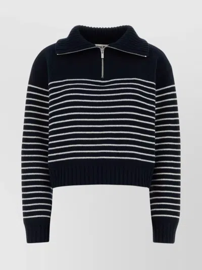 Miu Miu Cashmere Sweater With Ribbed Cuffs And Hem In Blue