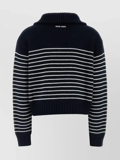 Miu Miu Cashmere Sweater With Ribbed Cuffs And Hem In Blue