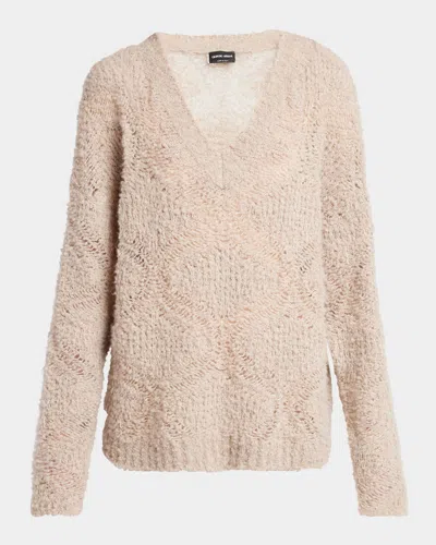 Giorgio Armani Women V-neck Cashmere And Alpaca Blend Sweater In Neutral