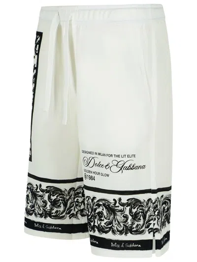 Dolce & Gabbana Majolica-print Double Piqué Bermuda Shorts In White