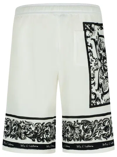 Dolce & Gabbana Majolica-print Double Piqué Bermuda Shorts In White