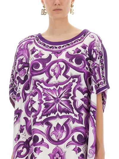 Dolce & Gabbana Farm Rio Printed Viscose Shirt In Purple