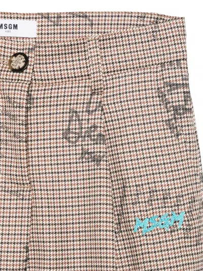 Msgm Houndstooth-print Shorts In Neutral