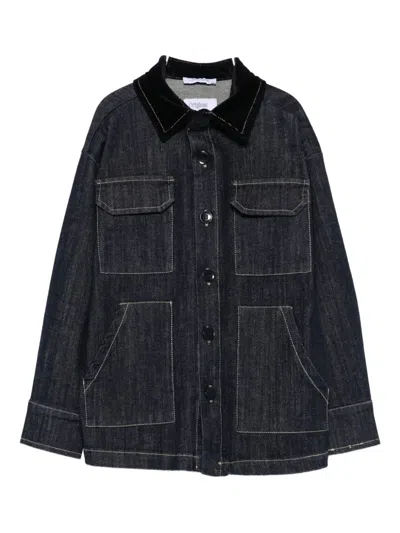 Paolo Pecora Velvet-collar Denim Shirt In Black