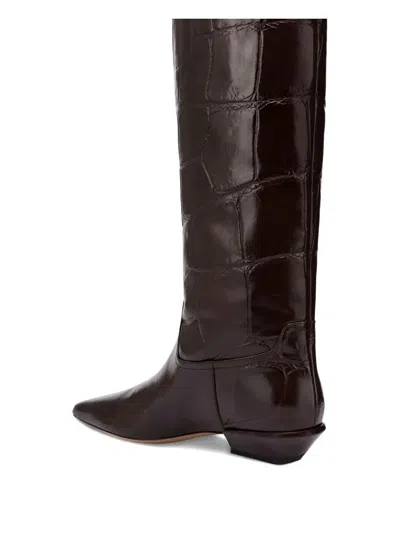 Paris Texas Boots In Ebony Croco-embossed Leather In Brown