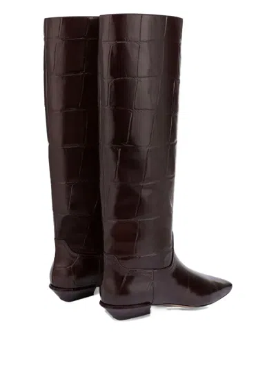 Paris Texas Boots In Ebony Croco-embossed Leather In Brown
