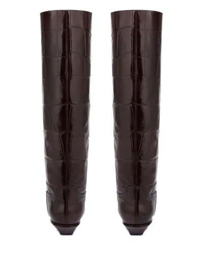 Paris Texas Boots In Ebony Croco-embossed Leather In Brown