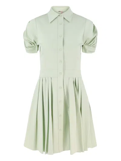 Alexis April Puffed-sleeve Pleated Mini Dress In Green