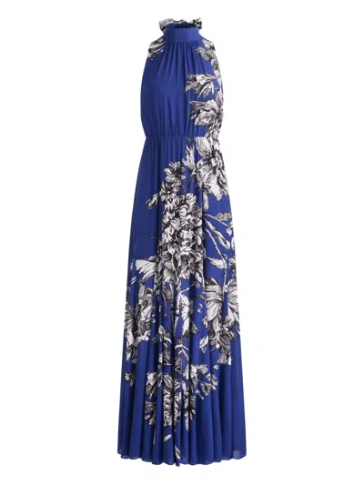Alice And Olivia Cowl-neck Floral Maxi Day Dress In Blue