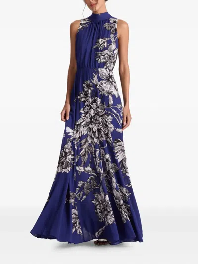 Alice And Olivia Cowl-neck Floral Maxi Day Dress In Blue