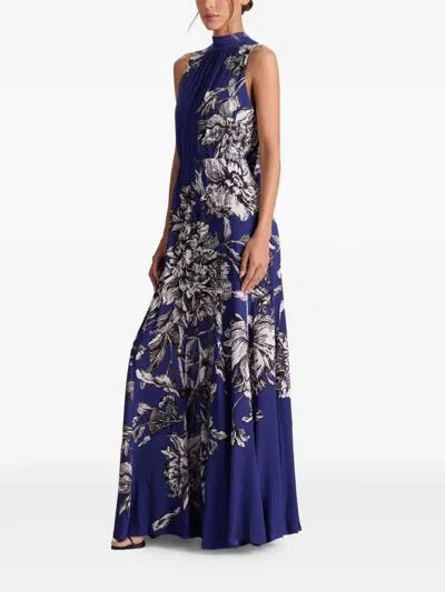 Alice And Olivia Cowl-neck Floral Maxi Day Dress In Blue