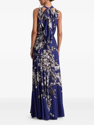 Alice And Olivia Cowl-neck Floral Maxi Day Dress In Blue