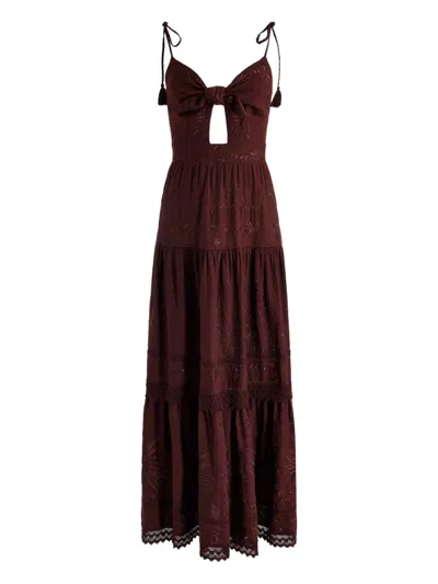 Alice And Olivia Minka Tie-front Embroidered Maxi Day Dress In Brown