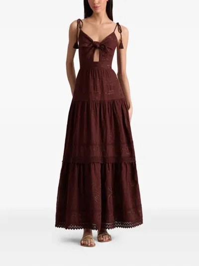 Alice And Olivia Minka Tie-front Embroidered Maxi Day Dress In Brown