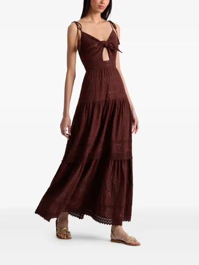 Alice And Olivia Minka Tie-front Embroidered Maxi Day Dress In Brown