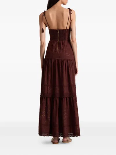 Alice And Olivia Minka Tie-front Embroidered Maxi Day Dress In Brown