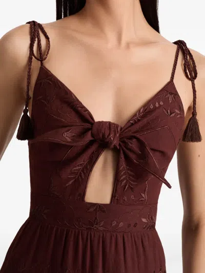 Alice And Olivia Minka Tie-front Embroidered Maxi Day Dress In Brown