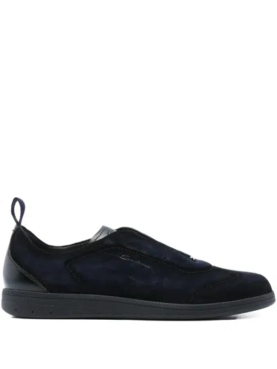 Santoni Lume Suede Low-top Sneakers In Black